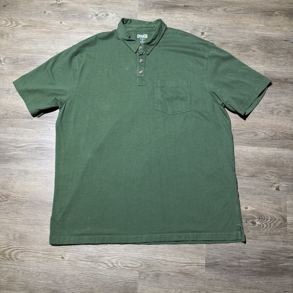 Duluth Trading Co Polo Shirt Men XL Green Longtail T Cotton Short Sleeve Pocket